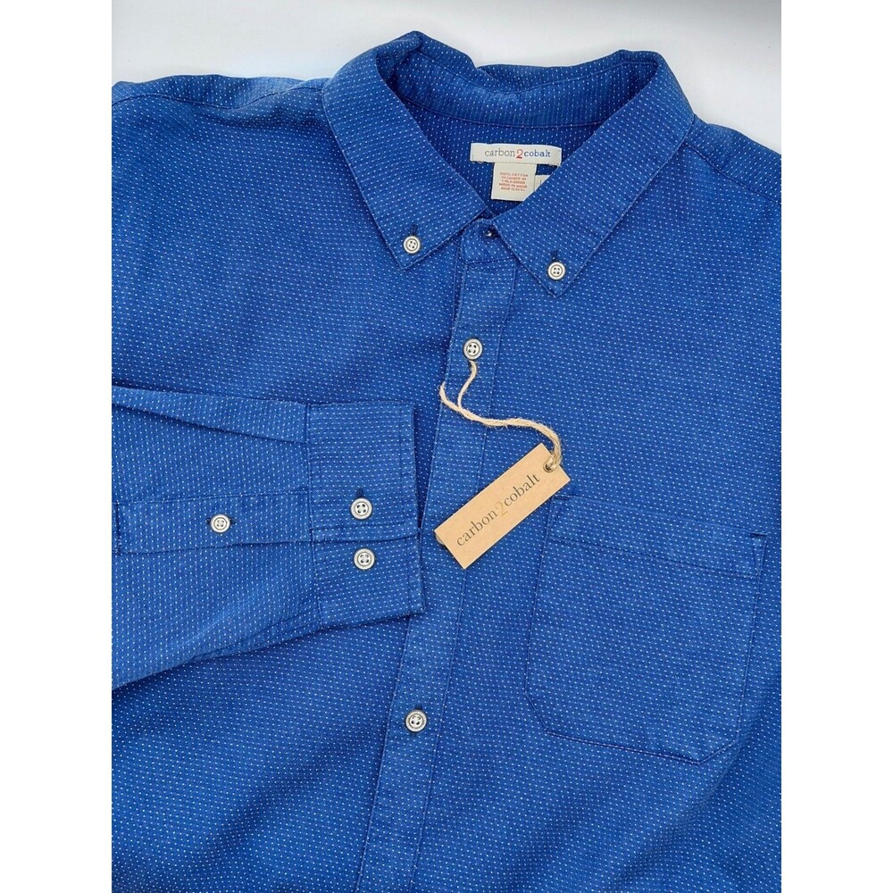 NEW Carbon2Cobalt Pindot Button Down Shirt Men's Large Tall Blue Chest Pocket